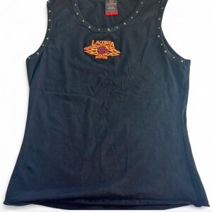 Black Laconia 2006 Tank Top With Studded Details And Embroidered Design Y2K